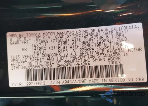 2011 Toyota Tacoma Base V6 из США, поврежденный, VIN 3TMLU4EN5BM075760